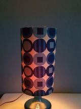 lampe à poser vintage pied céramique abat-jour à fleurs bleu