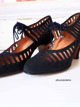 Escarpins cuir ajouré suédine noire vintage 30's