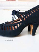 Escarpins cuir ajouré suédine noire vintage 30's