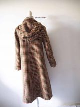 Long manteau en tweed motif pied de poule vintage 70's