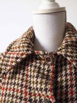 Long manteau en tweed motif pied de poule vintage 70's