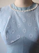 Longue robe hippie bleue ciel dentelle vintage 70's