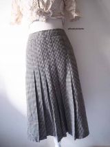 Jupe midi plissée en laine motifs pied de poule vintage 70's
