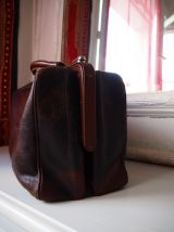 Grand sac docteur en cuir brun vintage 40's