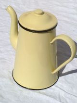 pichet , cafetière en tole émaillée ,  vintage