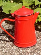 pichet , cafetière en acier émaillé ,  vintage