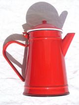 pichet , cafetière en acier émaillé ,  vintage