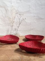 Trio de corbeilles vintage en osier rouge
