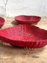 Trio de corbeilles vintage en osier rouge