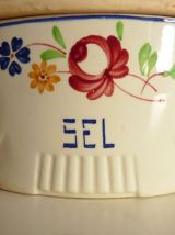 Jolie boîte à sel en céramique peinte à la main Luneville