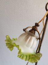 lampe tulipe en pâte de verre blanche et verte art déco 