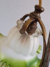 lampe tulipe en pâte de verre blanche et verte art déco 