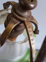 lampe tulipe en pâte de verre blanche et verte art déco 