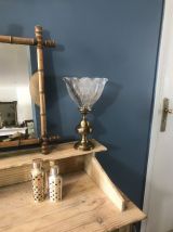 Lampe fleur 1960 vintage en métal doré et verre