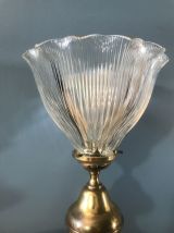 Lampe fleur 1960 vintage en métal doré et verre