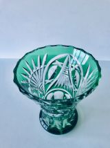 Vase art déco en cristal double vert taillé