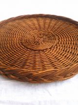 plateau de service rond en osier tressé, vintage