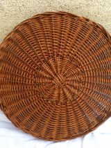 plateau de service rond en osier tressé, vintage