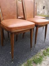  superbe chaise vintage en skaï marron liseré blanc