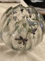 Vase boule aumônière art nouveau  cristal émaillé 