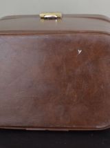 Vanity case vintage en cuir avec tissu écossais et miroir à 