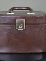 Vanity case vintage en cuir avec tissu écossais et miroir à 