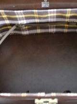 Vanity case vintage en cuir avec tissu écossais et miroir à 