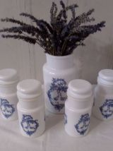  Lot de 5 pots vintage en opaline  des années 