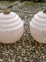 paire de suspensions boule en verre de clichy rose