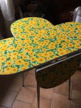 table fleur rabattable - formica décor fleur - vintage a