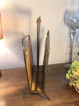 Porte revues en skaï jaune et métal - Vintage