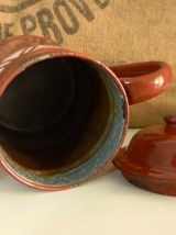 Petite cafetière, théière ancienne en tôle émaillée marron 
