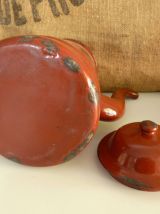 Petite cafetière, théière ancienne en tôle émaillée marron 