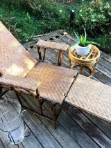 Chaise longue en osier et rotin année 30