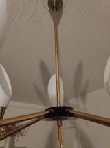 lustre vintage Arlus Lunel avec 5 tulipes opaline 