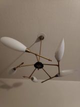 lustre vintage Arlus Lunel avec 5 tulipes opaline 