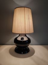 lampe à poser pied céramique noir et abat-jour tissu beige