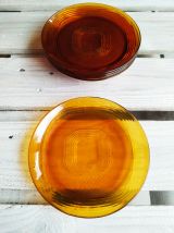 Lot de 6 assiettes plates Duralex ambrées marron, années 70