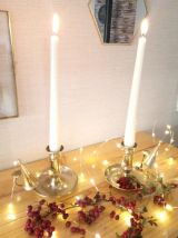 Paire de bougeoirs "rat de cave" en laiton