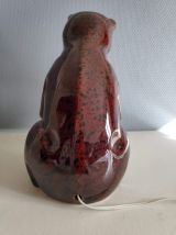 lampe ours vintage en céramique marron et globe opaline 