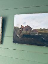 Peinture sur toile 1900, paysage d’alpage