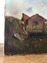 Peinture sur toile 1900, paysage d’alpage