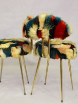 Paire de chaises Pelfran années 70 tissu fourrure multicolor