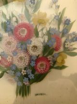 Peinture florale sur verre, signée Decbel, Vintage Années 50