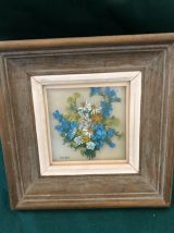 Peinture florale sur verre, signée Decbel Vintage, années 50