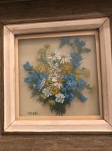 Peinture florale sur verre, signée Decbel Vintage, années 50