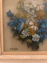 Peinture florale sur verre, signée Decbel Vintage, années 50