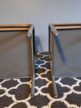 paire de chevets d'internat des années 50 métal gris et bois