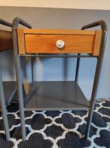 paire de chevets d'internat des années 50 métal gris et bois