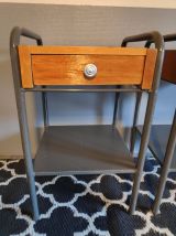 paire de chevets d'internat des années 50 métal gris et bois